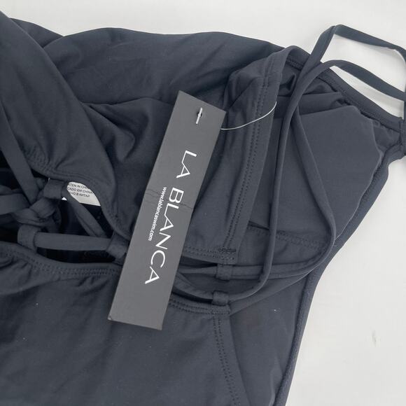 La Blanca Swimsuit Size 8 Black Goddess One Shoulder Strappy Back NWT Swim Beach - Picture 6 of 16